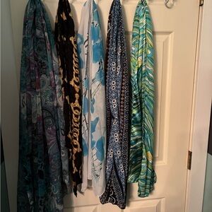 Assorted Lightweight Patterned Scarves - Blue & Teal Tones